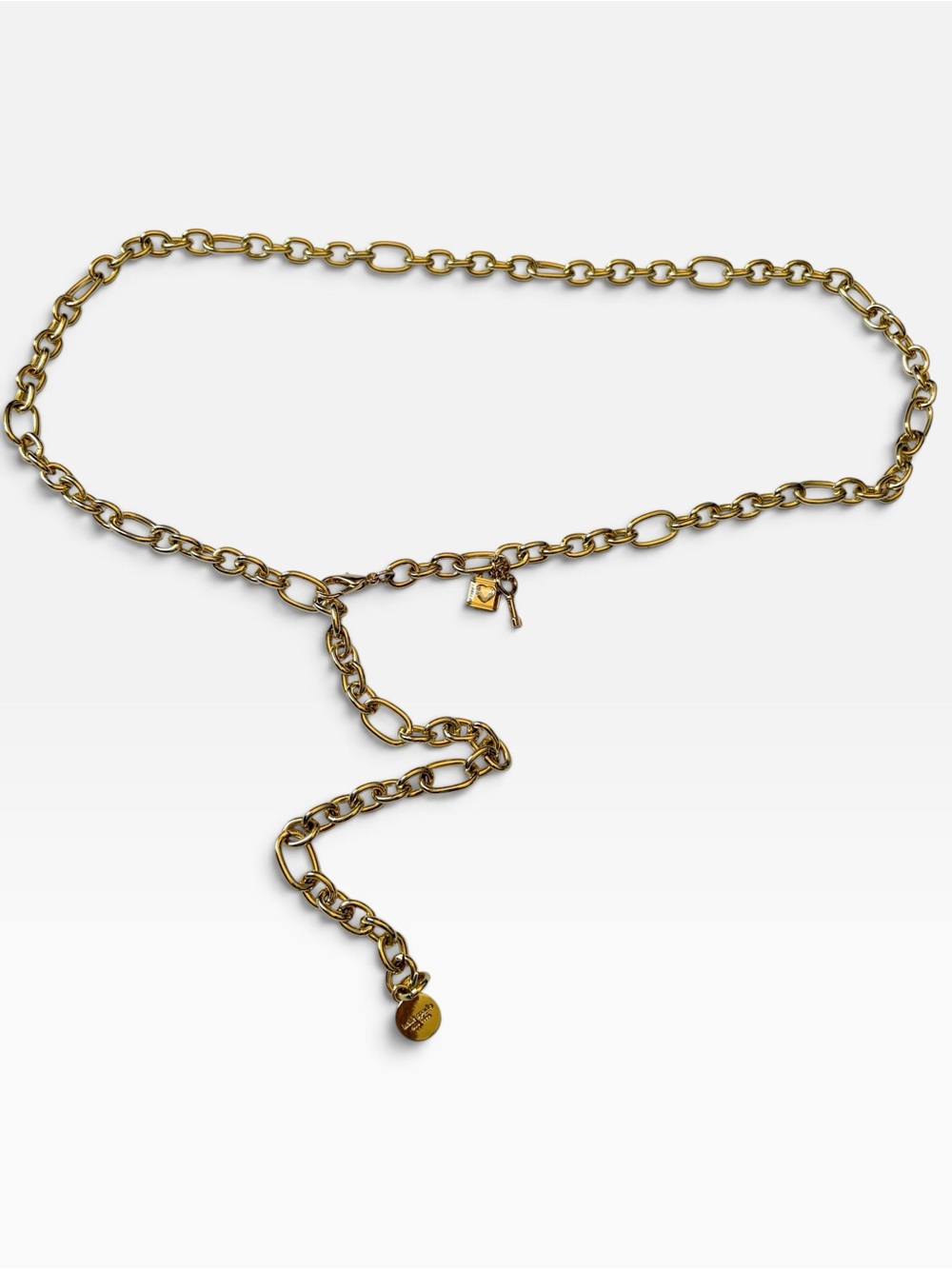 Kate Spade Gold Tone Chain Belt Lock Key Charm Y2K It Girl Statement Belt